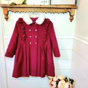 Vintage Burgundy Faux Fur Collar Doubble Button-Up Peacoat 6T